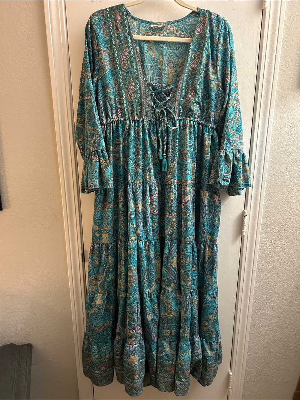 Boemo x Anthropologie Bohemian Teal Paisley Maxi Dress
